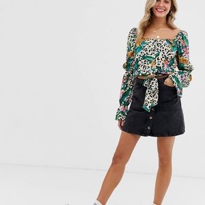 ASOS DESIGN square neck top tropical print